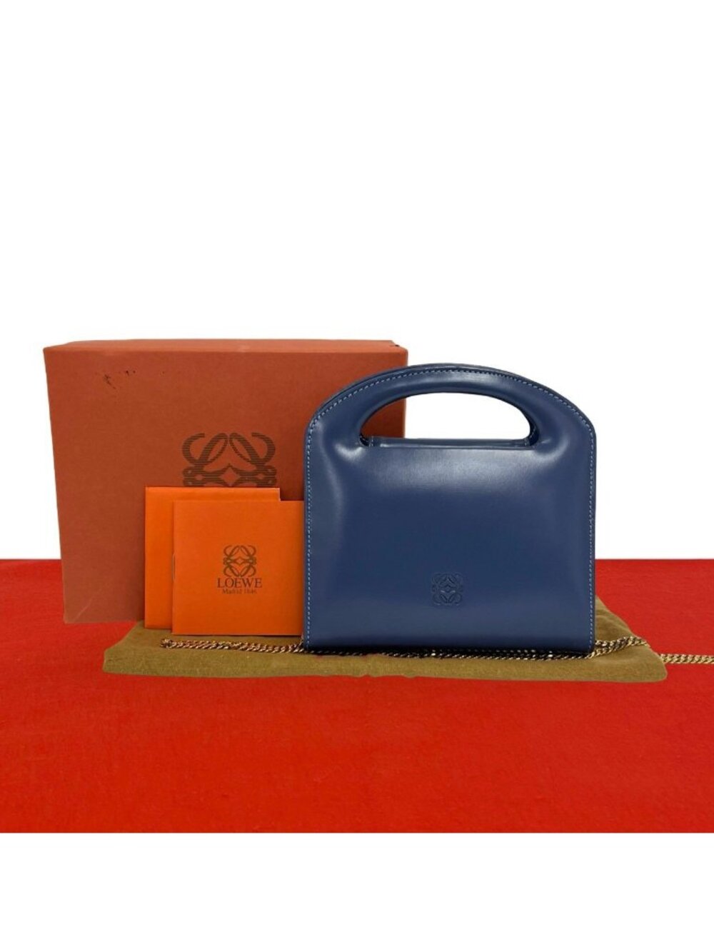 Loewe Vintage Anagram Logo Leather 2-Way Chain Shoulder Bag Blue